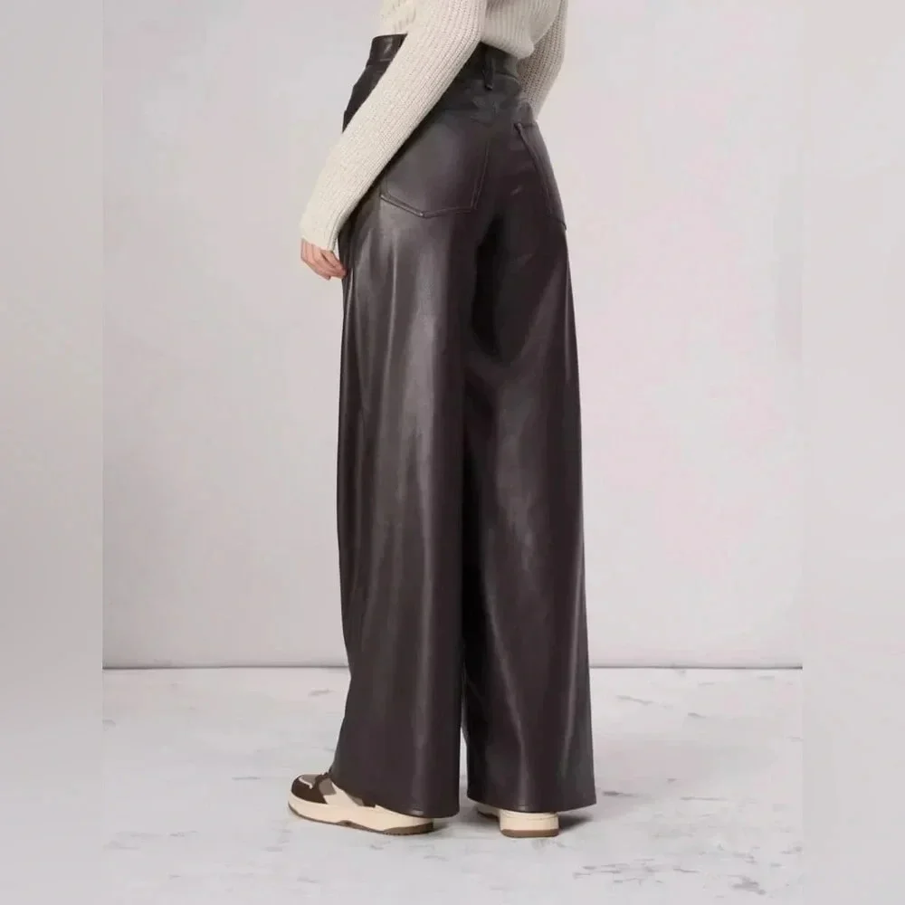 Rag & Bone Sofie Faux Leather Wide Leg Pant Size 31 Brown